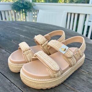 Steve Madden Bigmona Beige Woven Platform Sandals